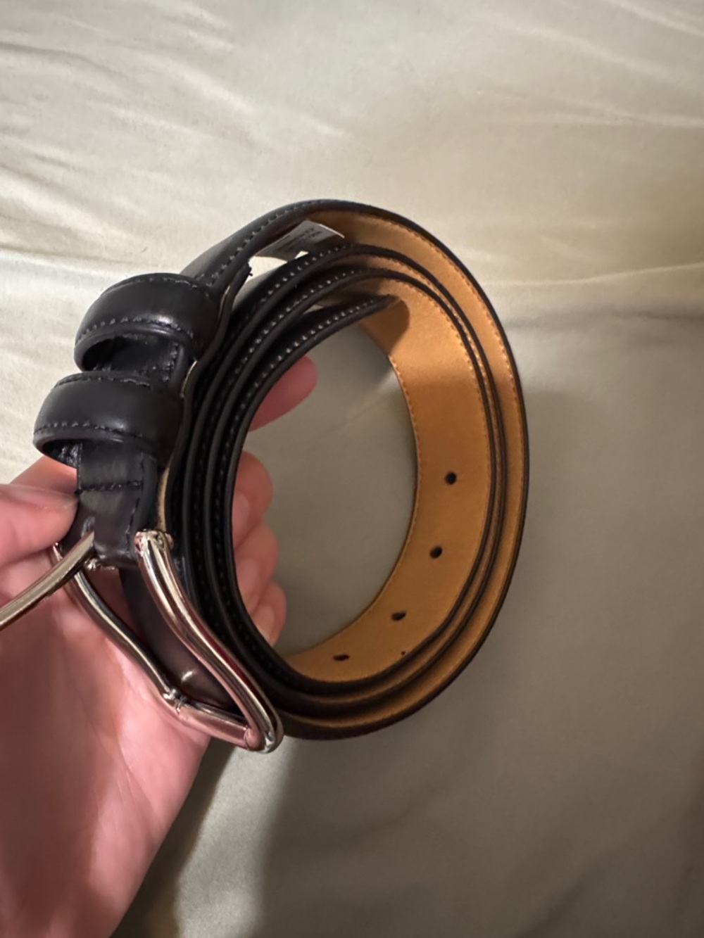 jcpenney Black Leather Belt with Tan Interior and Silver Buckle